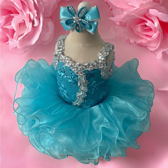 Girl Aqua glitz cupcake pageant dress little girl cupcake pageant